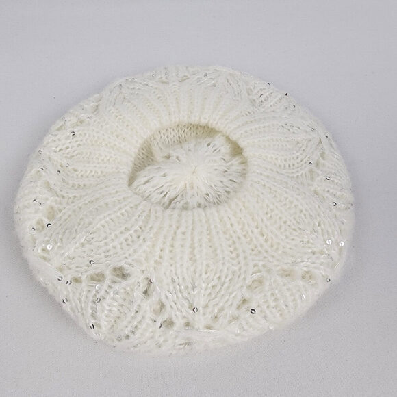 David & Young Cream Gold Sparkle Knit Tam Hat - Picture 6 of 8